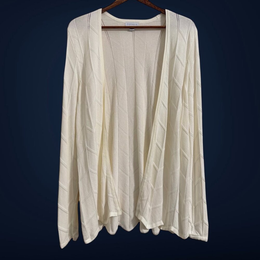 Charter Club Open Front Cardigan Women's Size Medium Chevron Knit Sweater